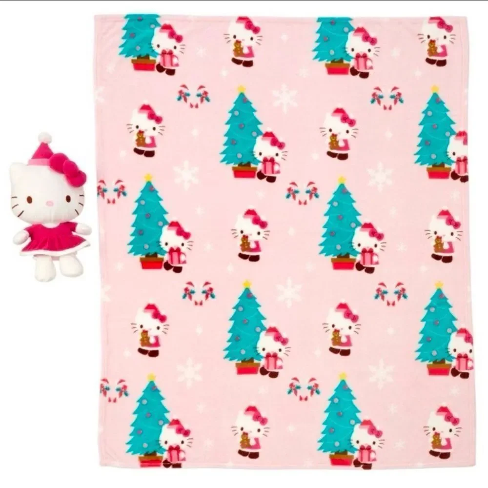 New Hello Kitty Christmas Holiday Character Pillow and Throw Gift Set